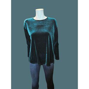 J. Jill Velvet Oversized Dark Romance Festive Green Pullover Top Women XS